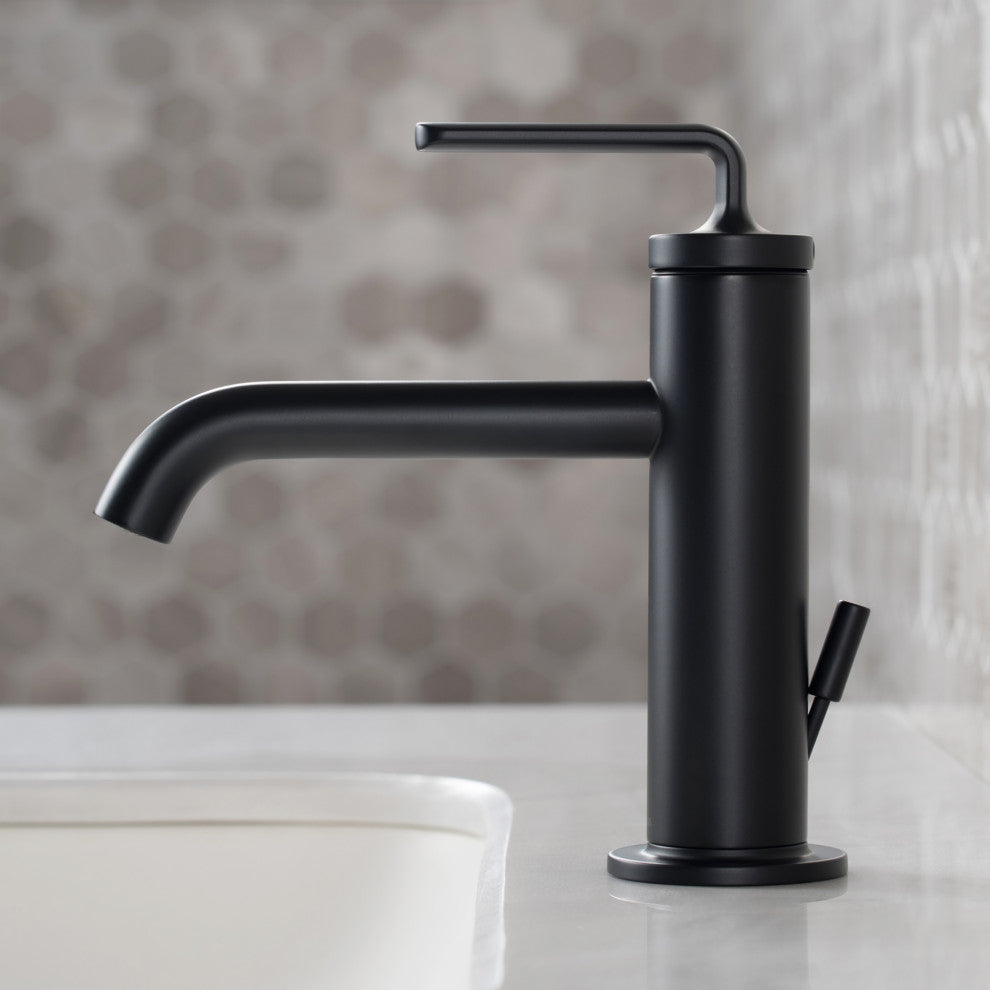 Kraus Ramus Single Handle Basin Faucet, Lift Rod Drain, Matte Black, Set of 2