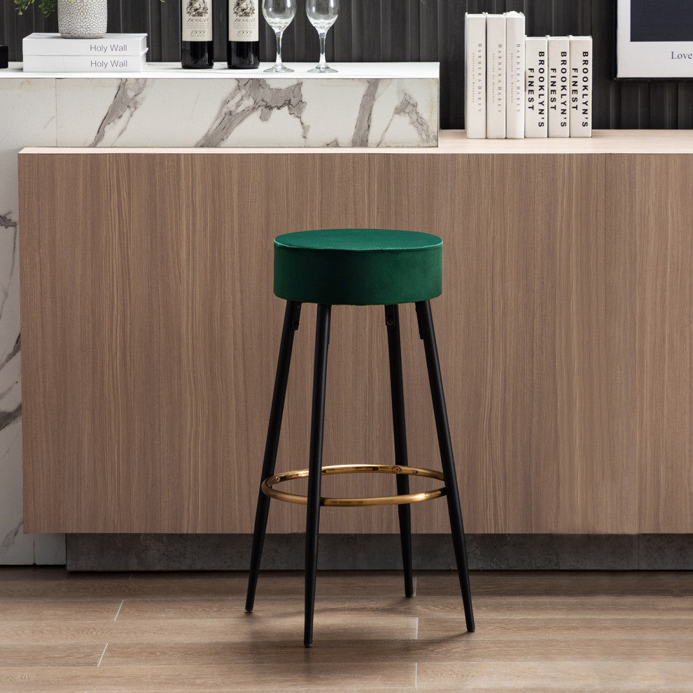 Minimalist Round Bar Stools, Dark Green - 1 Piece, 30 Inch