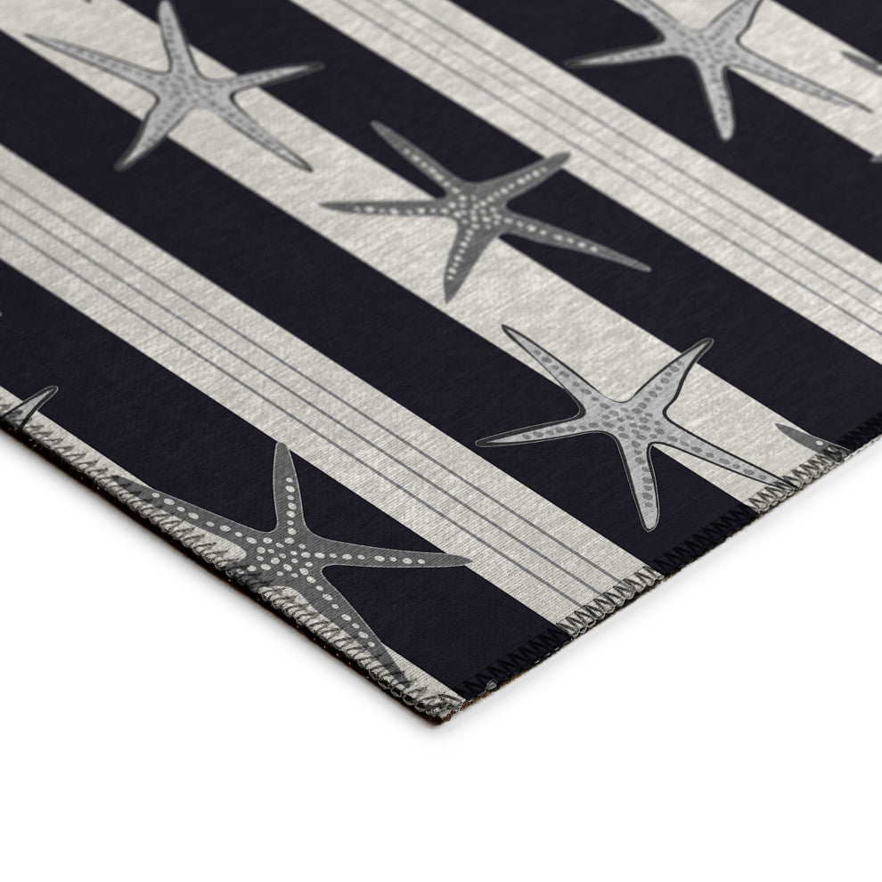 Indoor/Outdoor Seabreeze SZ12 Black Machine Washable 8' x 8' Round Rug