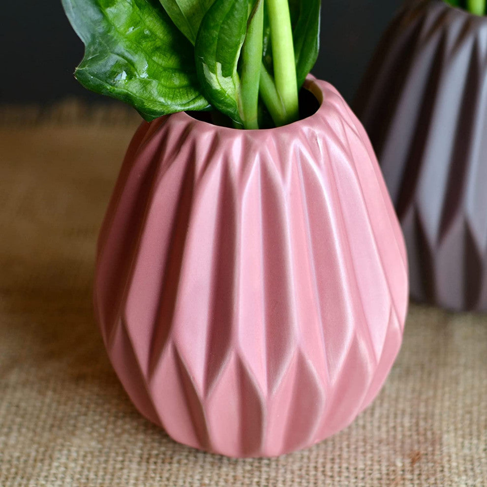 3 Piece PInk/Mauve/Rose Geometric Vase Set