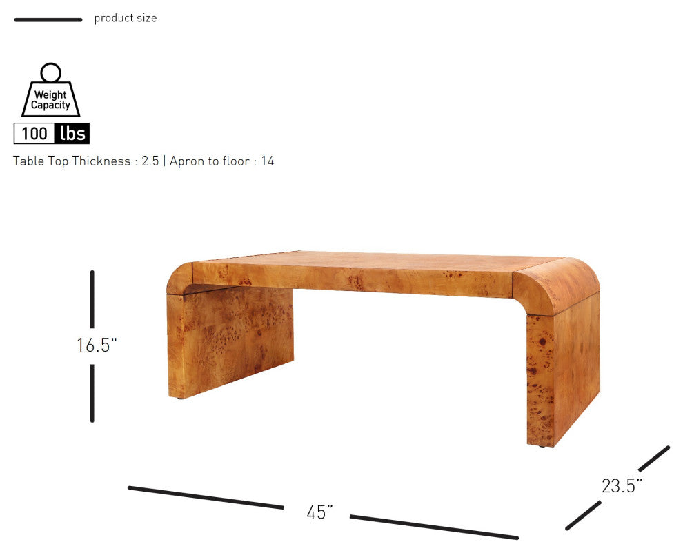 Adriel Burl Wood Coffee Table, Golden Brown Burl
