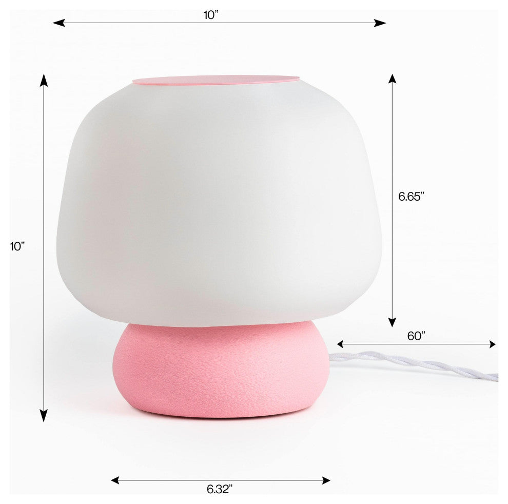 Mushroom 10" Plant-Based PLA Dimmable LED Table Lamp, White/Light Pink
