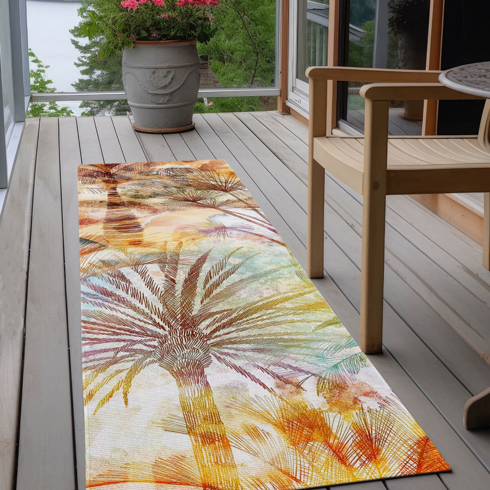 Indoor/Outdoor Tropics TC15 Salmon Machine Washable 2'3" x 7'6" Runner Rug