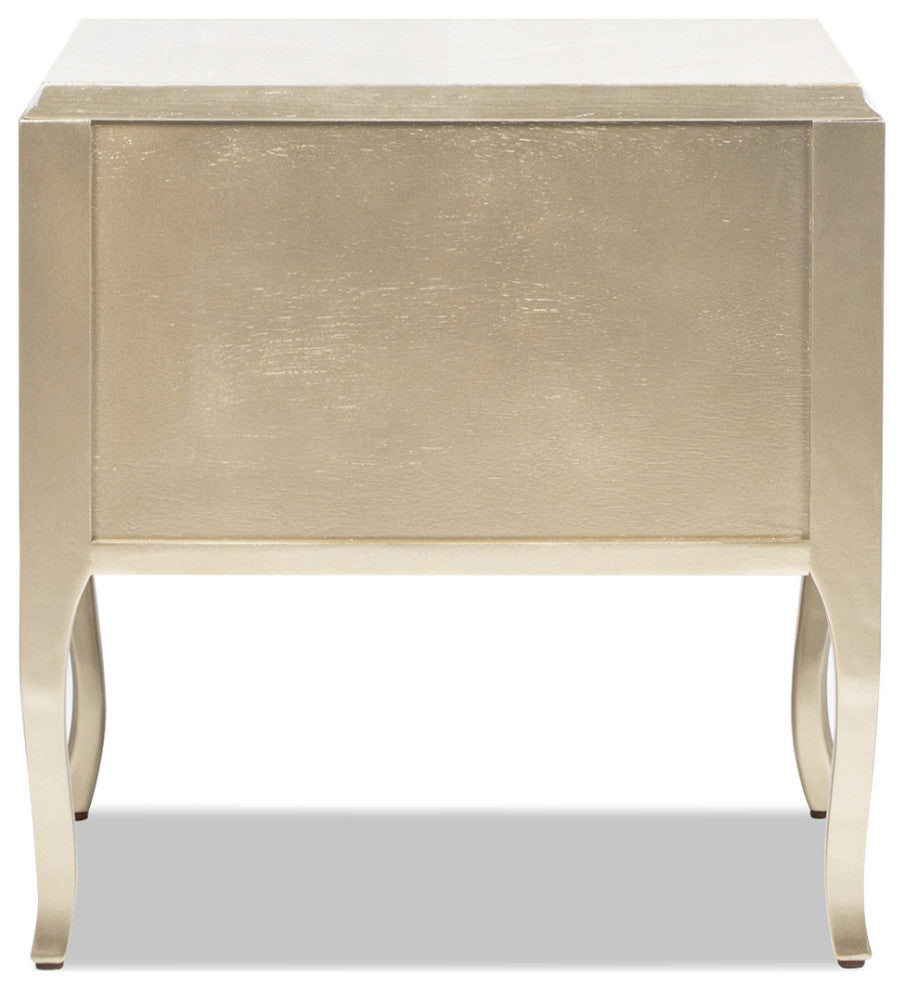 Helena 25" 2-Drawer Gold Accent Solid Wood Storage Side Table, Natural Brown