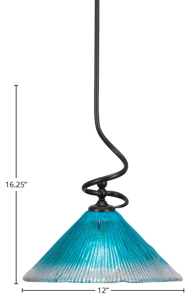 Capri 1-Light Mini Pendant with Hang Straight Swivel, Matte Black/Teal Crystal