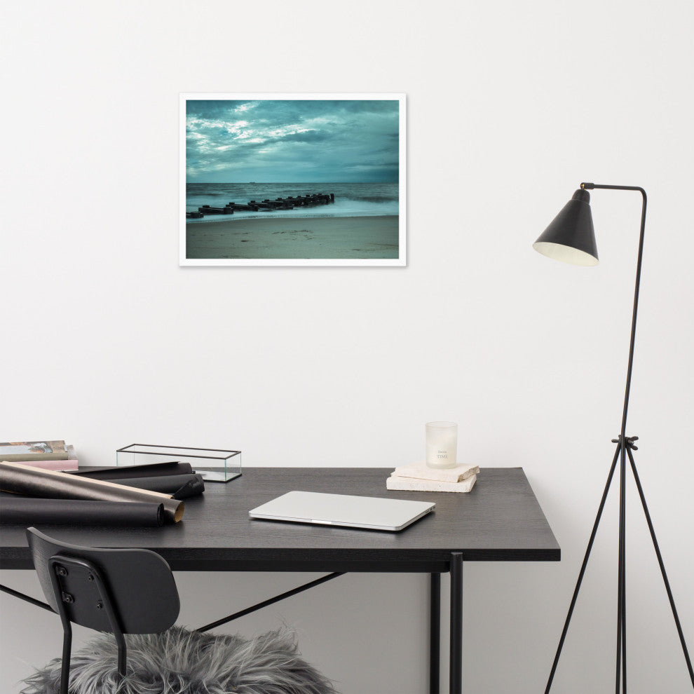 Blue Morning at Rehoboth Coastal Landscape Framed Photo Paper Wall Art Prints, White, 18" X 24"