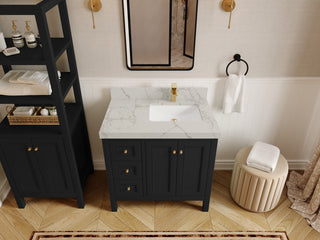 Nashville 36" Right Offset Bath Vanity, Black 2" Venatino Quartz