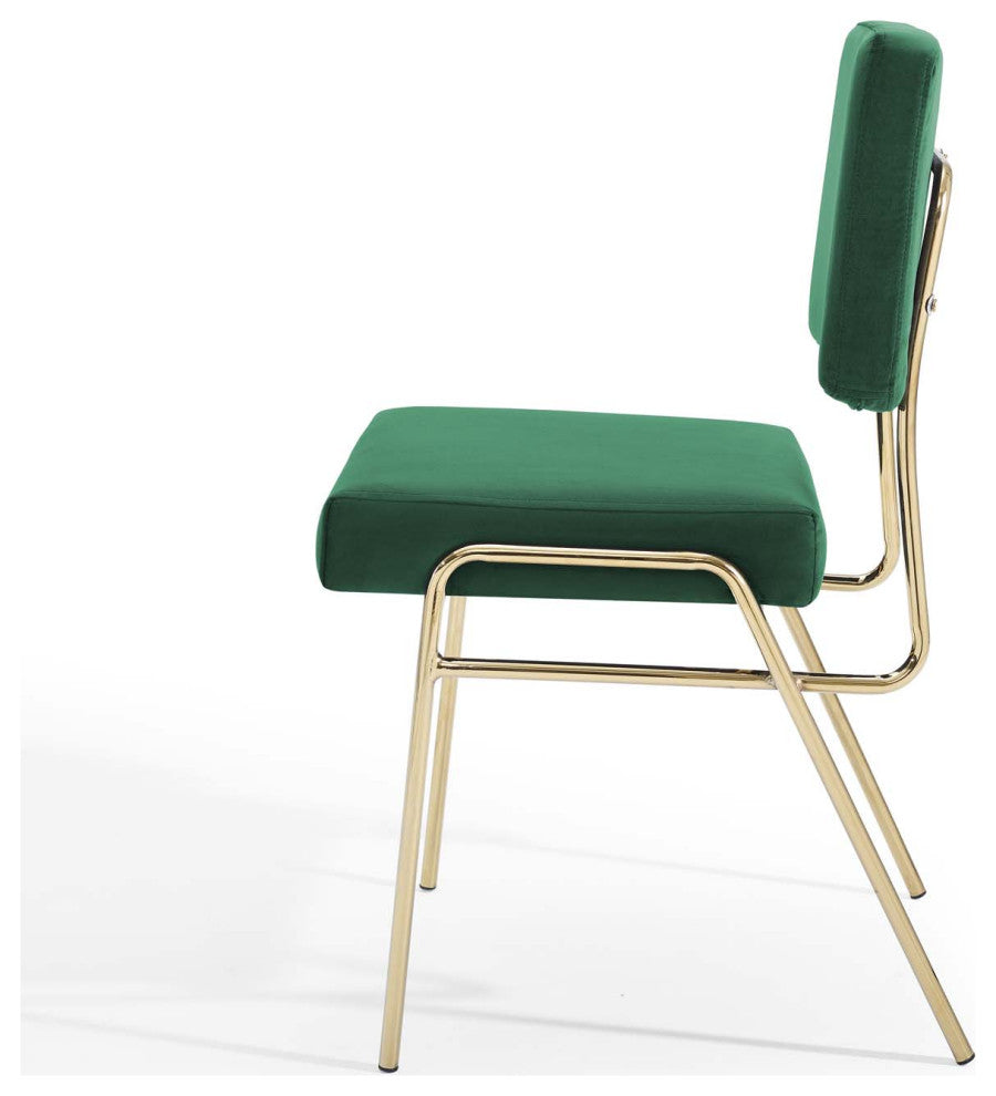 Side Dining Chair, Velvet, Metal, Gold Green, Modern, Cafe Bistro Restaurant