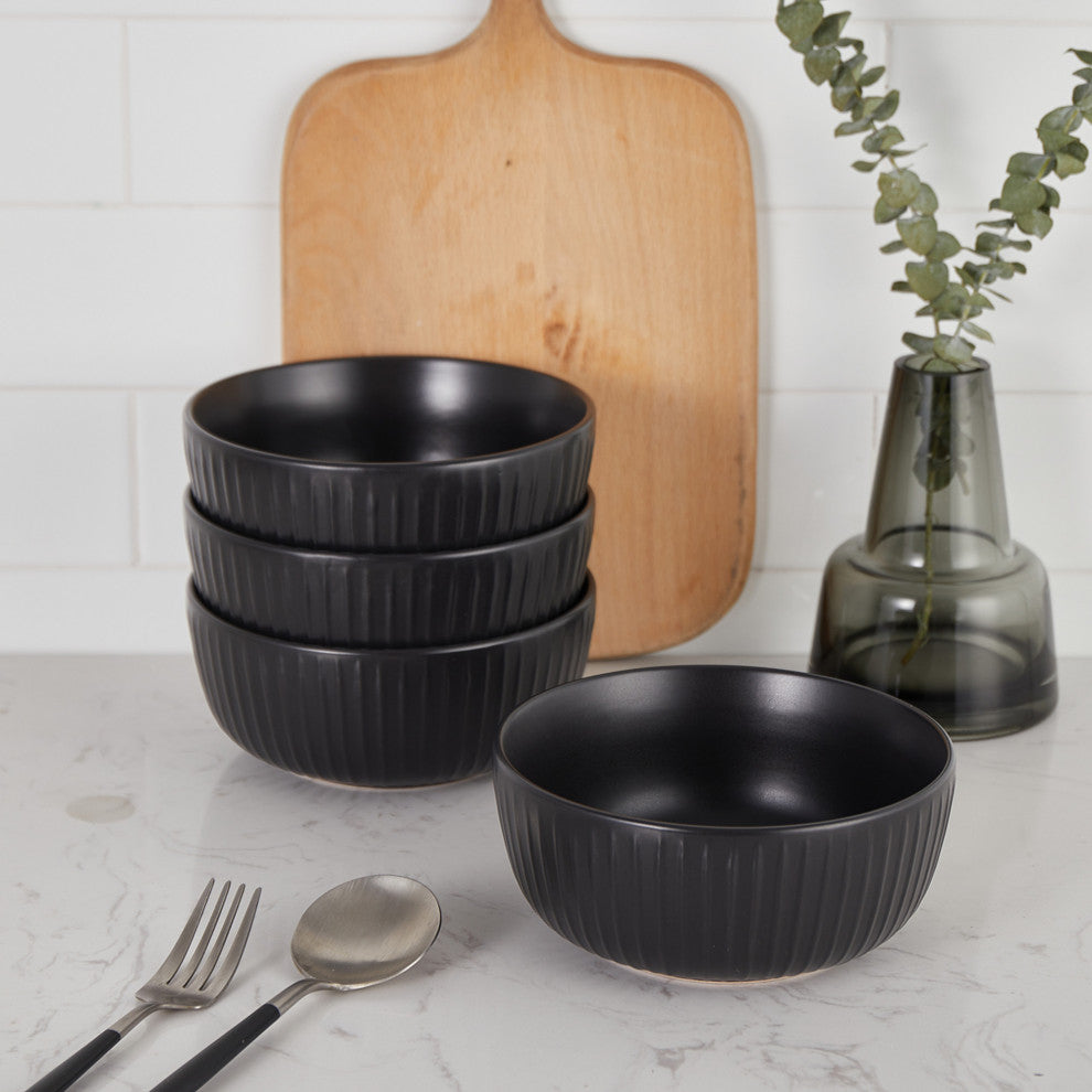 Stone Lain Logan Stoneware 24 Piece Dinnerware Set, Black