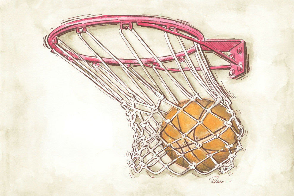 Marmont Hill, "Basketball Swish" by Reesa Qualia Print on Wrapped Canvas, 45x30