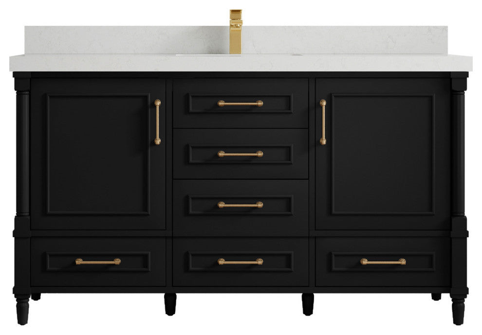 Aberdeen 60 Single Bathroom Vanity in Black 2" Carrara Quartz