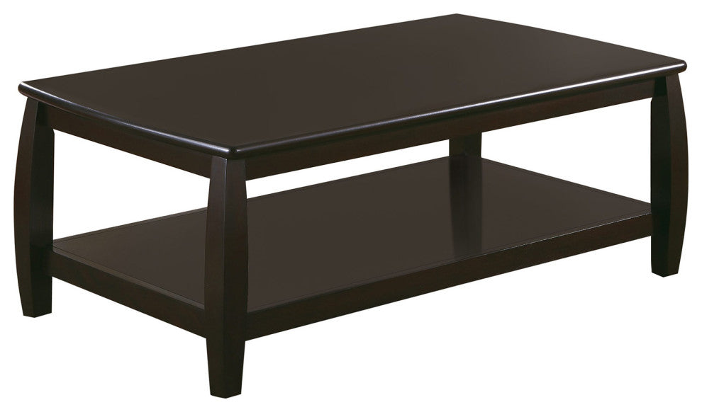 Wood Coffee Table with Bottom Shelf, Cappuccino