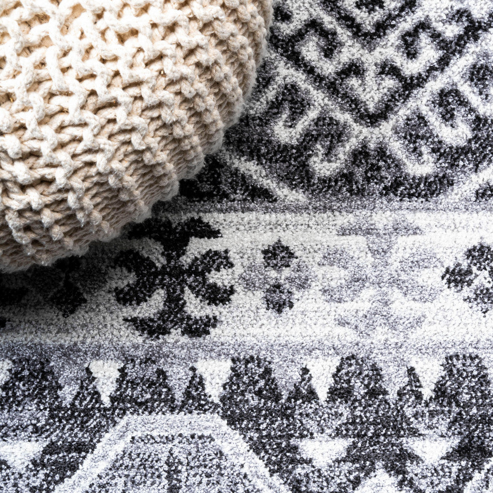 Sura Modern Kilim Geometric Gray/Anthracite 2 ft. x 8 ft. Runner Rug