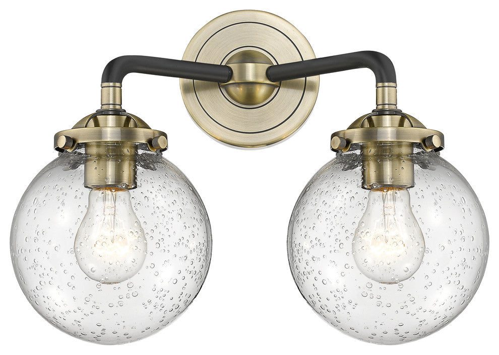 Beacon 2-Light LED Sconce, Black Antique Brass, Glass: Seedy