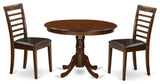 3 Pc Set With A Round Dinette Table And 2 Leather Dinette Chairs, Mahogany