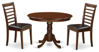 3 Pc Set With A Round Dinette Table And 2 Leather Dinette Chairs, Mahogany