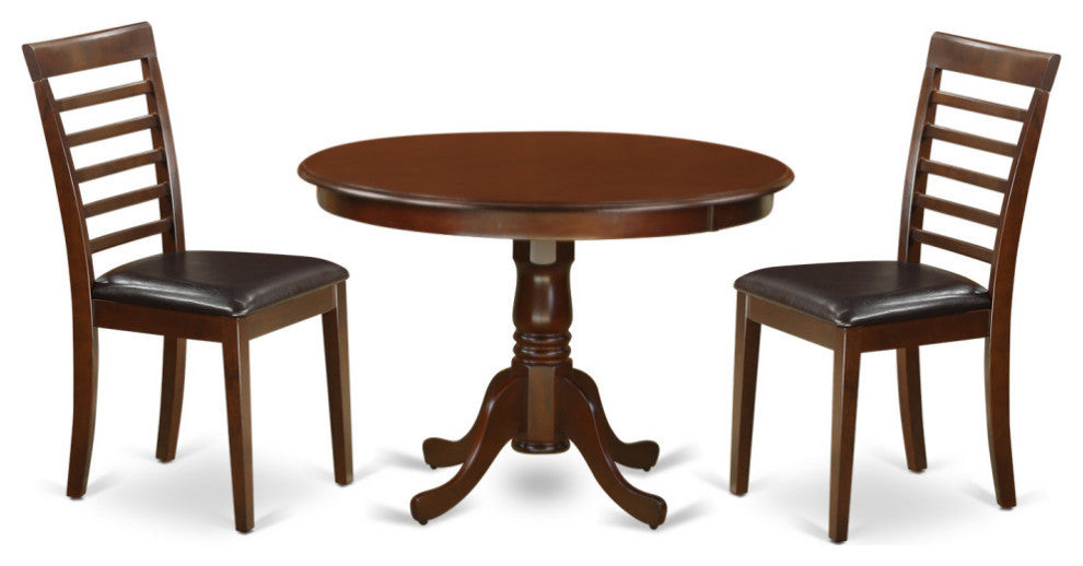 3 Pc Set With A Round Dinette Table And 2 Leather Dinette Chairs, Mahogany
