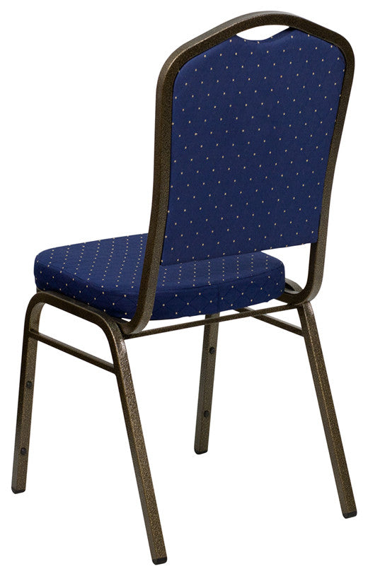 Crown Back Stacking Banquet Chair in Navy Blue Dot Patterned Fabric