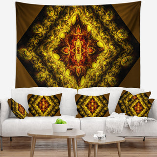 Cabalistic Yellow Fractal Design Abstract Wall Tapestry, 80"x68"
