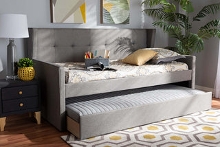 Sylvia Fabric Upholstered Twin Size Daybed With Trundle, Gray