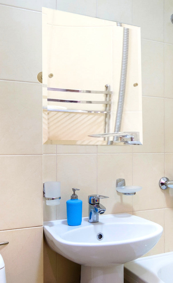 Frameless Rectangular Beveled Edge Tilt Mirror, Matte Black
