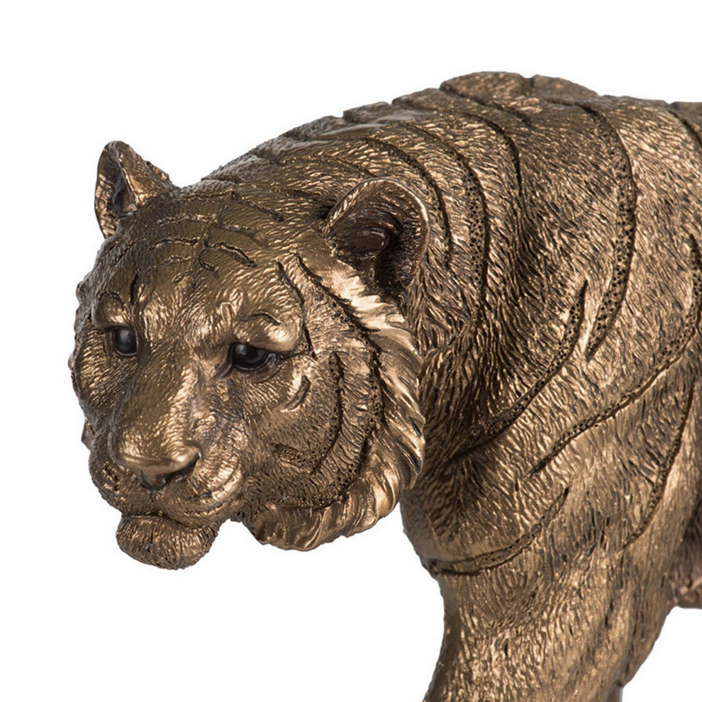 Benzara BM284977 Don 12" Stalking Tiger Accent Figurine, Tabletop Decor, Brown