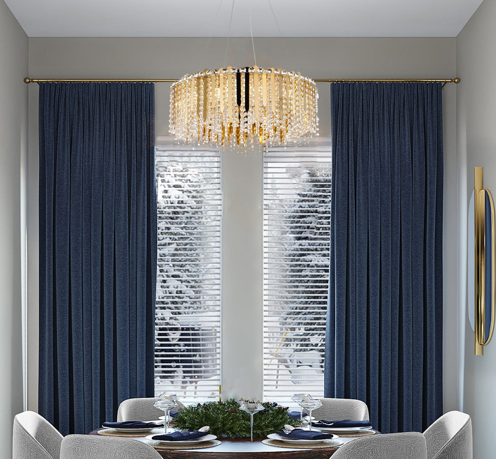 12-Light Gold Stianless Steel Chandelier With Clear Crystals