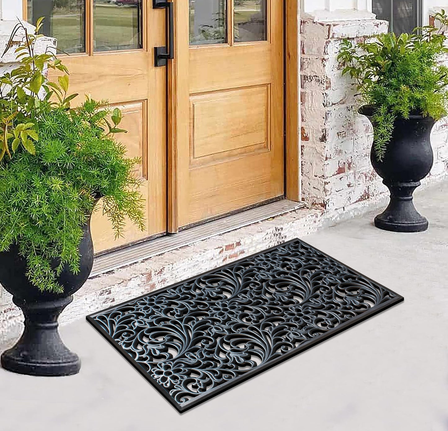 A1HC Floral Large Natural Rubber, Outside entryway Durable Doormat 30"� X 48"