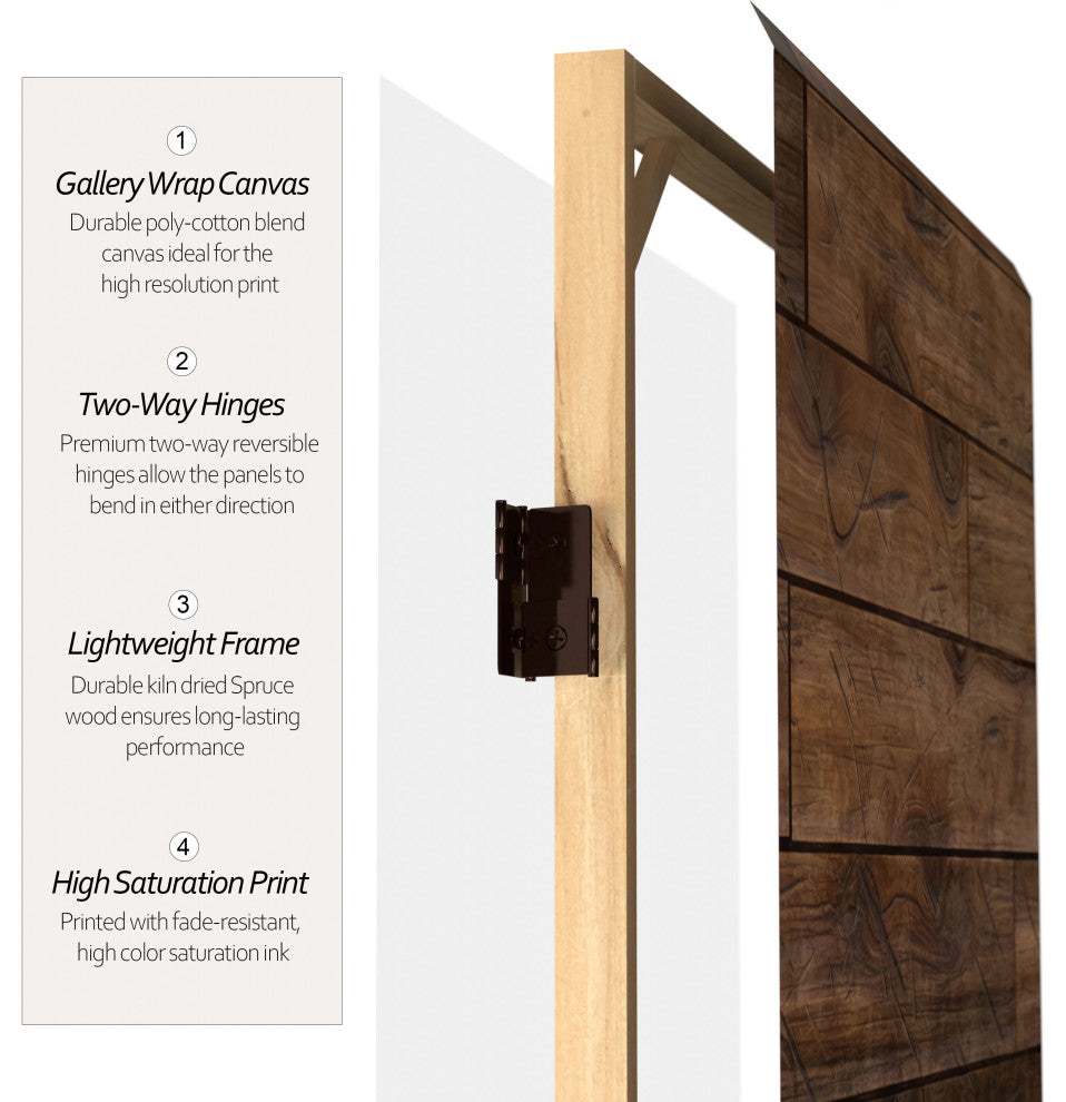 6' Tall Double Sided Walnut Wood Pattern Canvas Room Divider