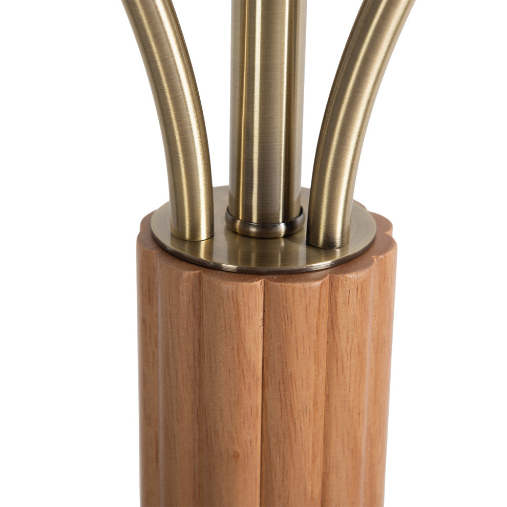 Tambo Torchiere Floor Lamp - Dark Walnut Wood Finish, Weathered Brass, Dimmer, Natural Ash Wood Finish, Weathered Brass