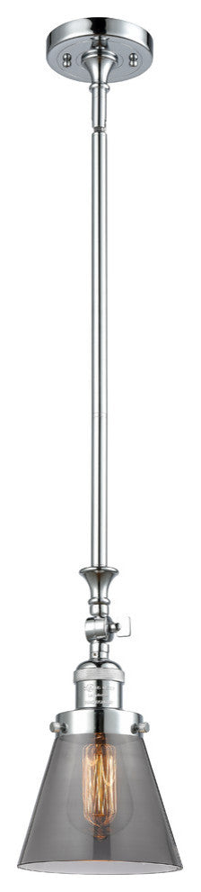 1-Light Small Cone 6" Pendant, Polished Chrome, Glass: Smoked