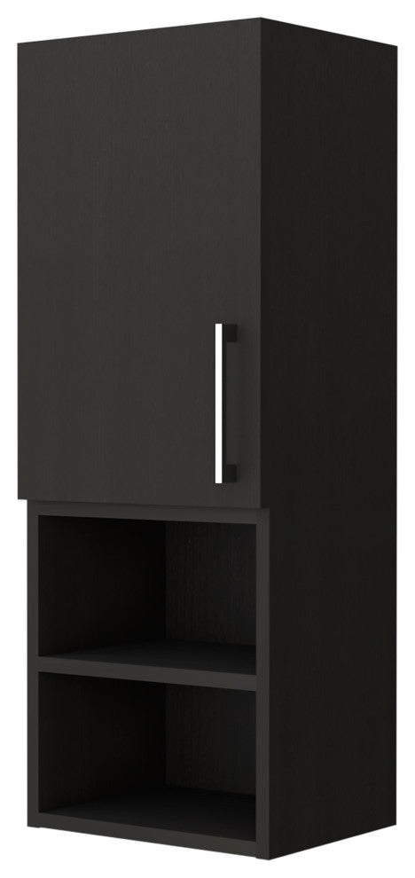 Praia Single Door Medicine Cabinet, with Four Shelves and Metal handle, Black