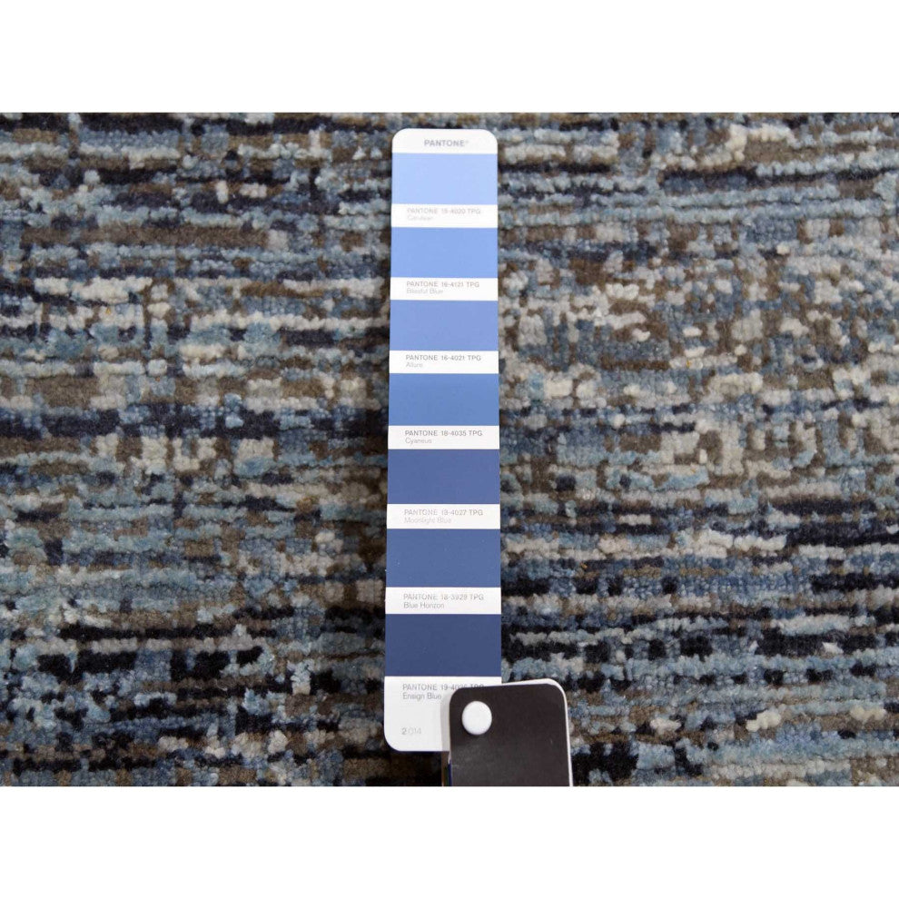 Blue Oceanic Pure Silk and Wool Hand Knotted Oriental Oversized Rug, 12'0"x15'0"