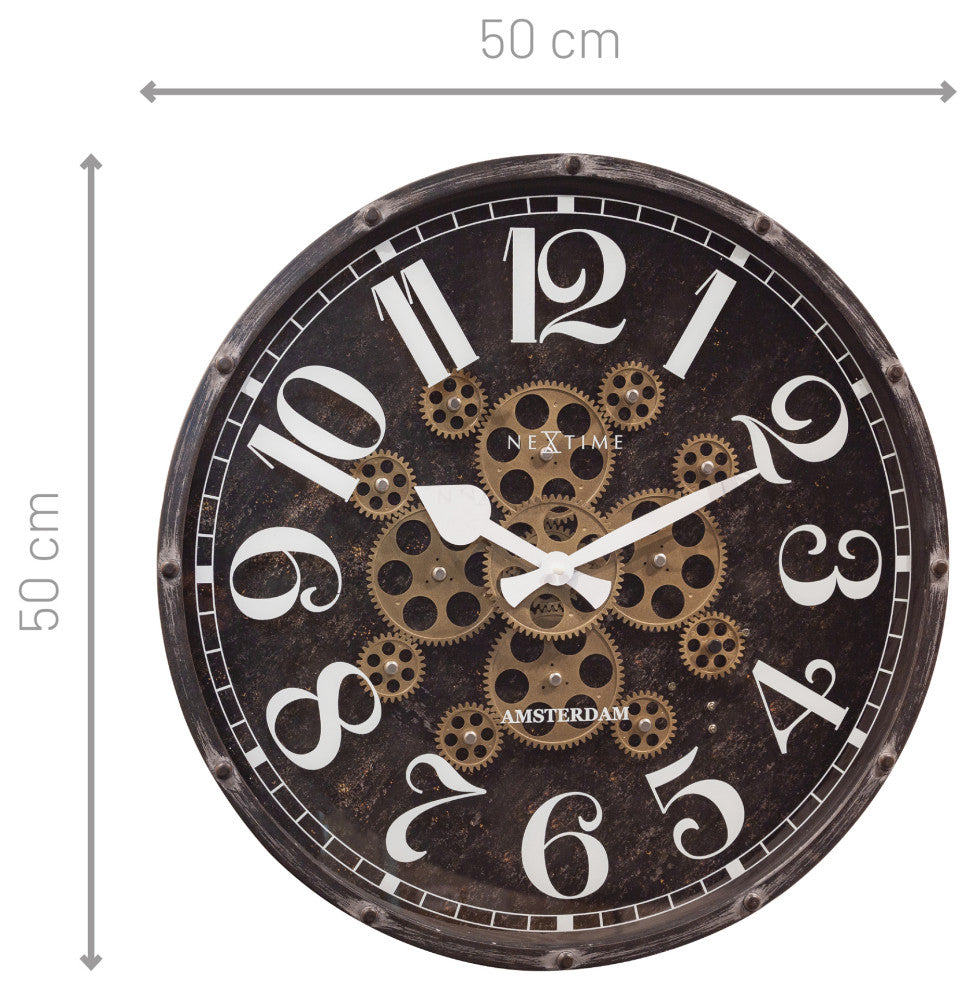 Henry 20" Moving Gear Wall Clock, Black