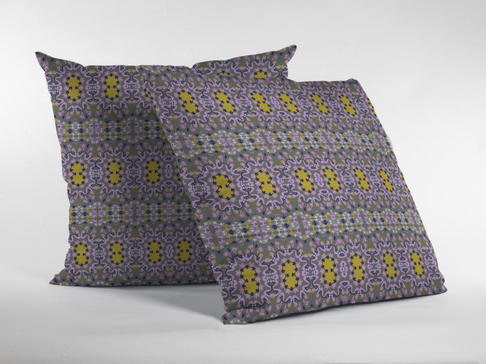 20 Purple Yellow Geofloral Suede Throw Pillow