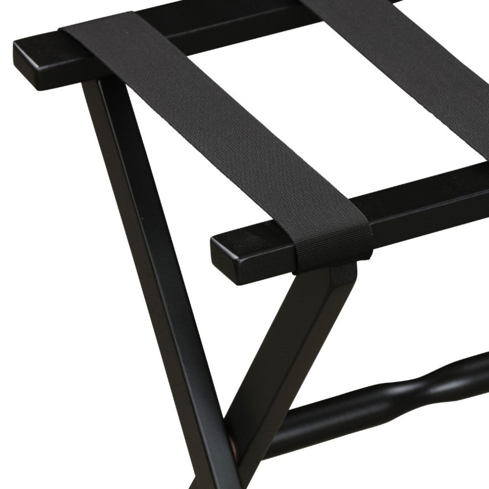 HomeRoots Hotel Black Finish Wood Folding Luggage Rack With Black Straps