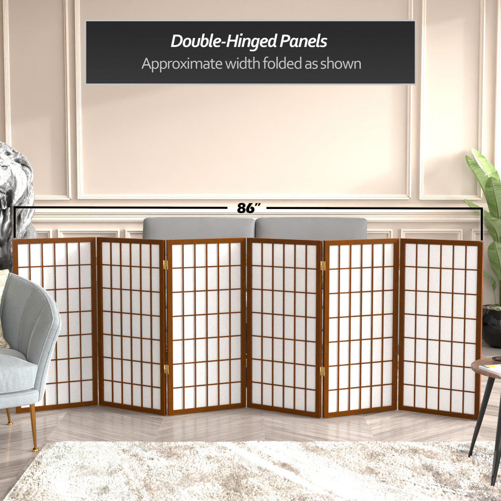 3' Tall Window Pane Shoji Screen, Walnut, 6 Panels