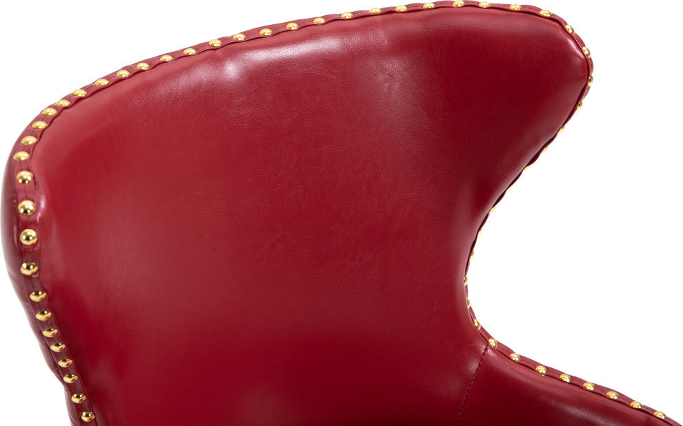 Hendrix Swivel and Adjustable Vegan Leather Office Chair, Red, Rich Gold Base
