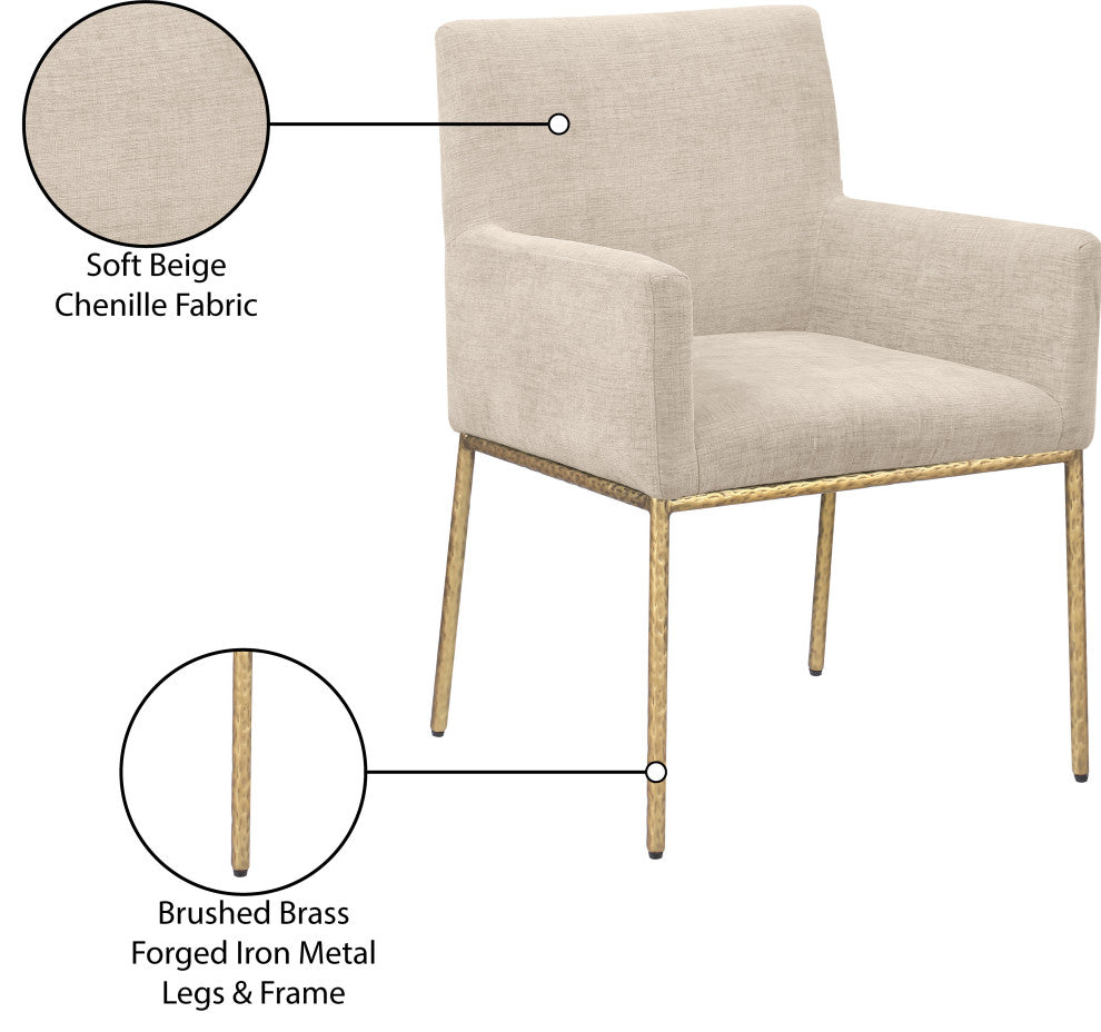 Reeves Upholstered Dining Chair, Beige, Chenille , AC,  Brushed Brass, Set of 2