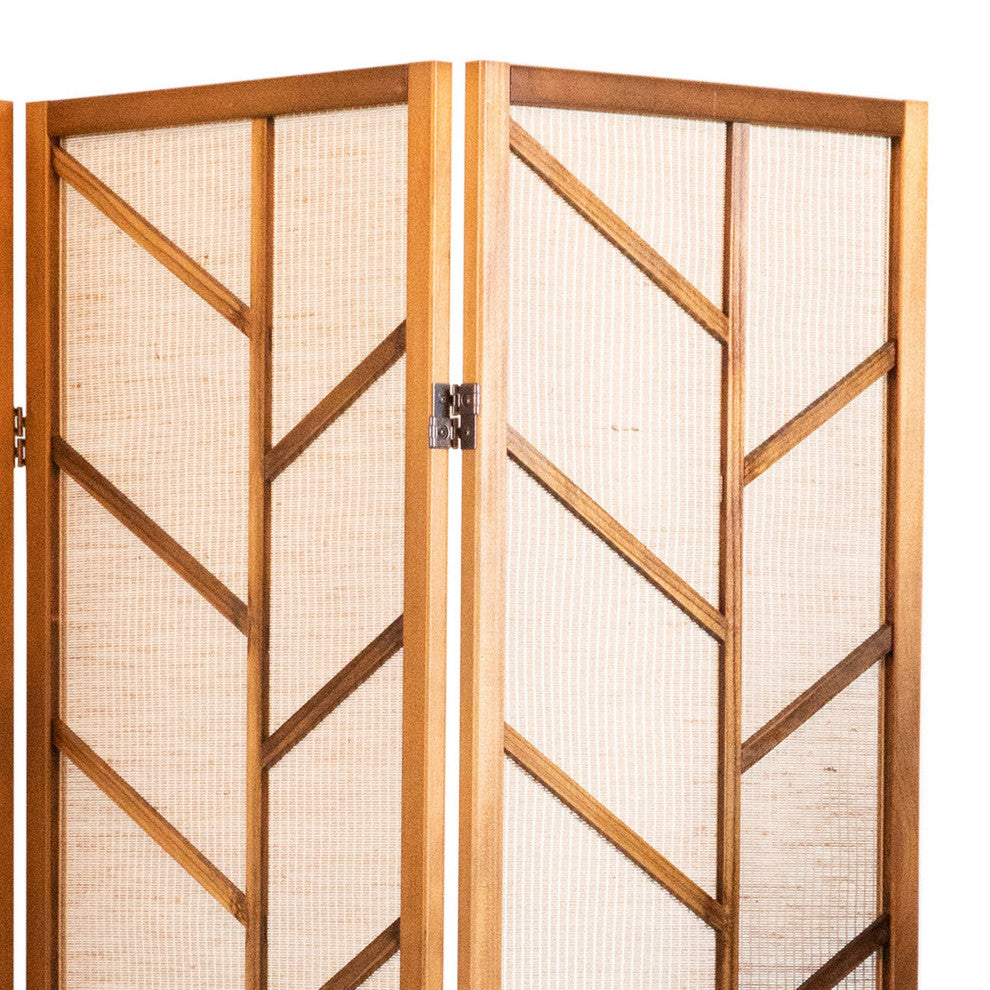 Benzara BM242728 3 Panel Screen, Jute Linen Fabric and Wooden Frame, Brown/Beige