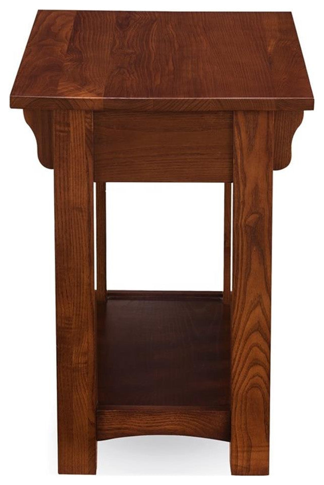 Catania Oak Finish Chairside Table with Storage Drawer and Shelf
