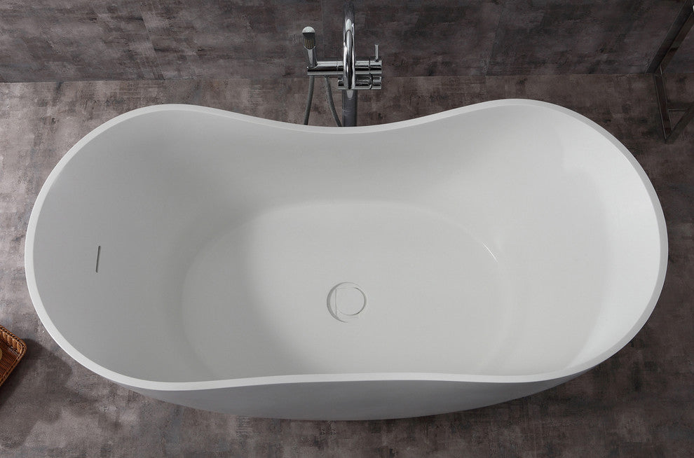 ALFI brand AB9949 66" White Solid Surface Smooth Resin Soaking Bathtub