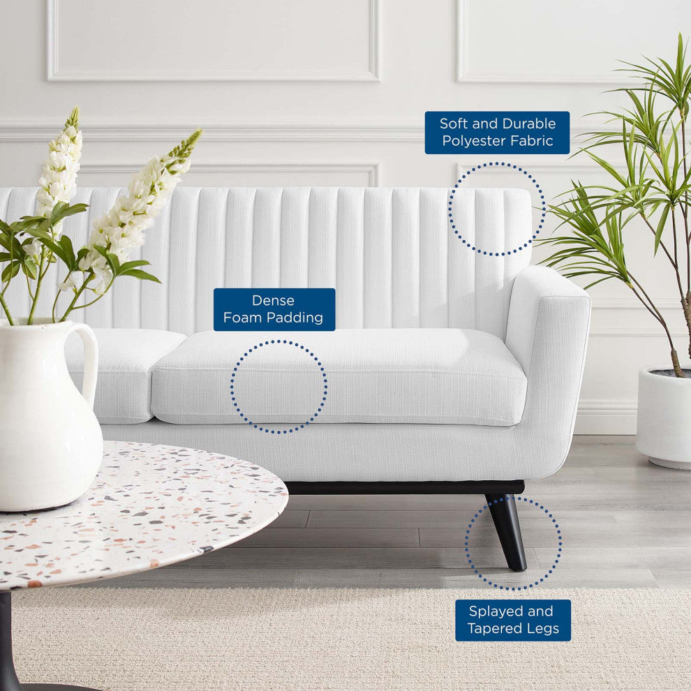 Tufted Loveseat Sofa, Fabric, White, Modern, Living Lounge Hotel Hospitality
