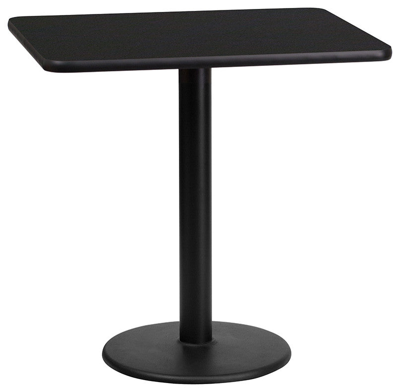 24"x30" Rectangular Black Laminate Table Top With 18" Round Base