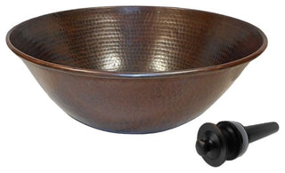 14" Round Aged Copper Vessel Bathroom Sink with Drain