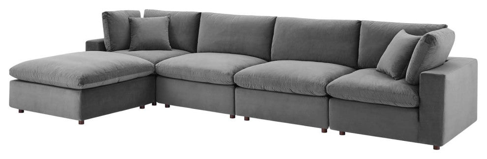 Sectional Sofa Set, Velvet, Gray, Modern, Living Lounge Hotel Hospitality