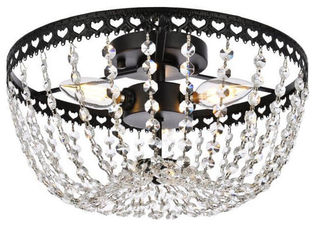 3 Light 12" Black Crystal Flush Mount