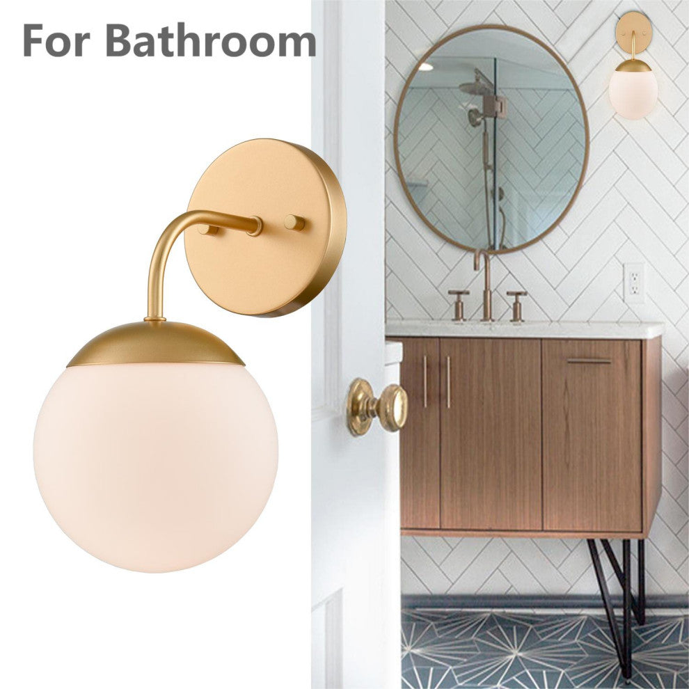 Brass Wall Lights Set of 2 With Milky Glass