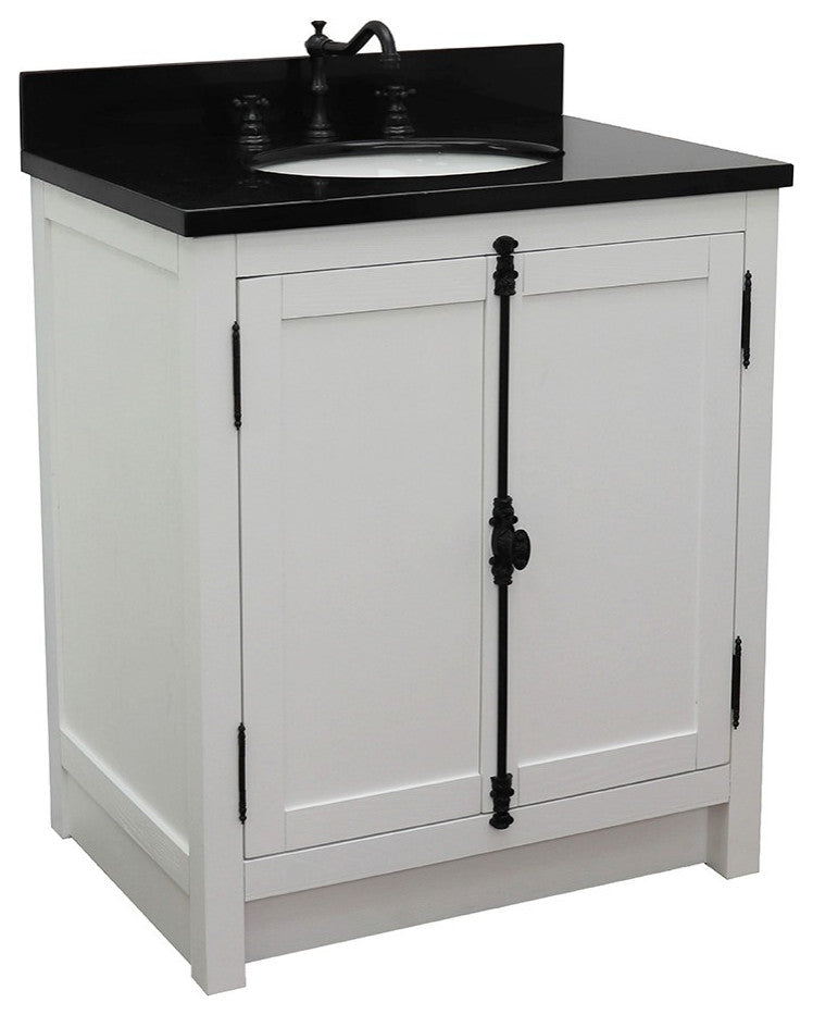 30" Single Vanity, Glacier Ash, Black Galaxy Top, Oval Sink