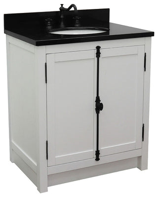 30" Single Vanity, Glacier Ash, Black Galaxy Top, Oval Sink